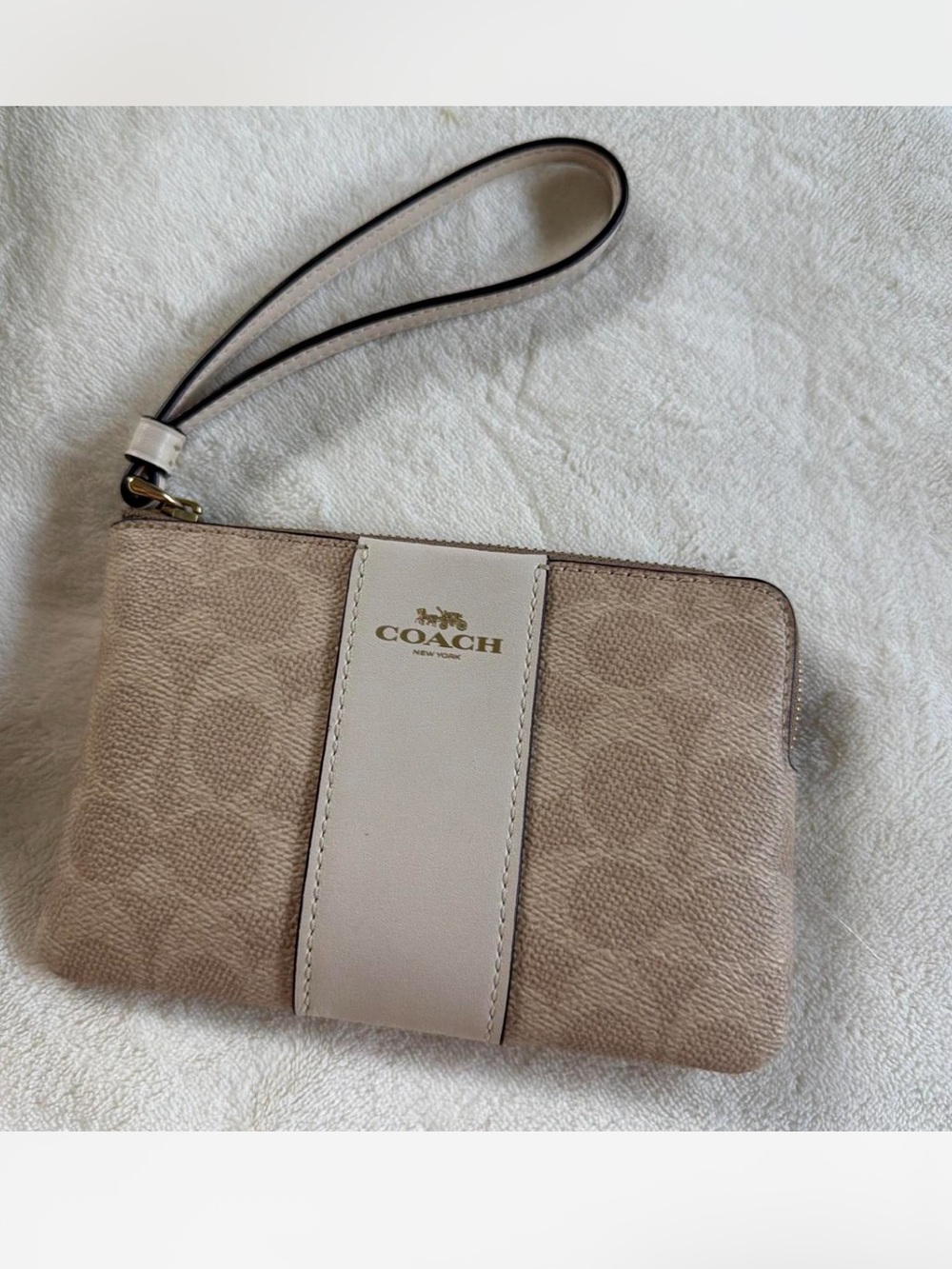 Coach Beige and Cream Signature Wristlet